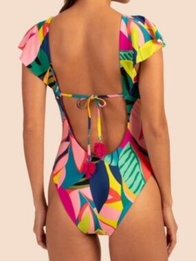 Trina Turk Rainforest Ruffled Bathing Flutter Sleeve One-Piece tropical print 6